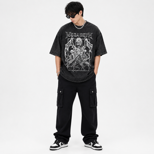 Men's oversized graphic print t-shirt with vintage wash finish