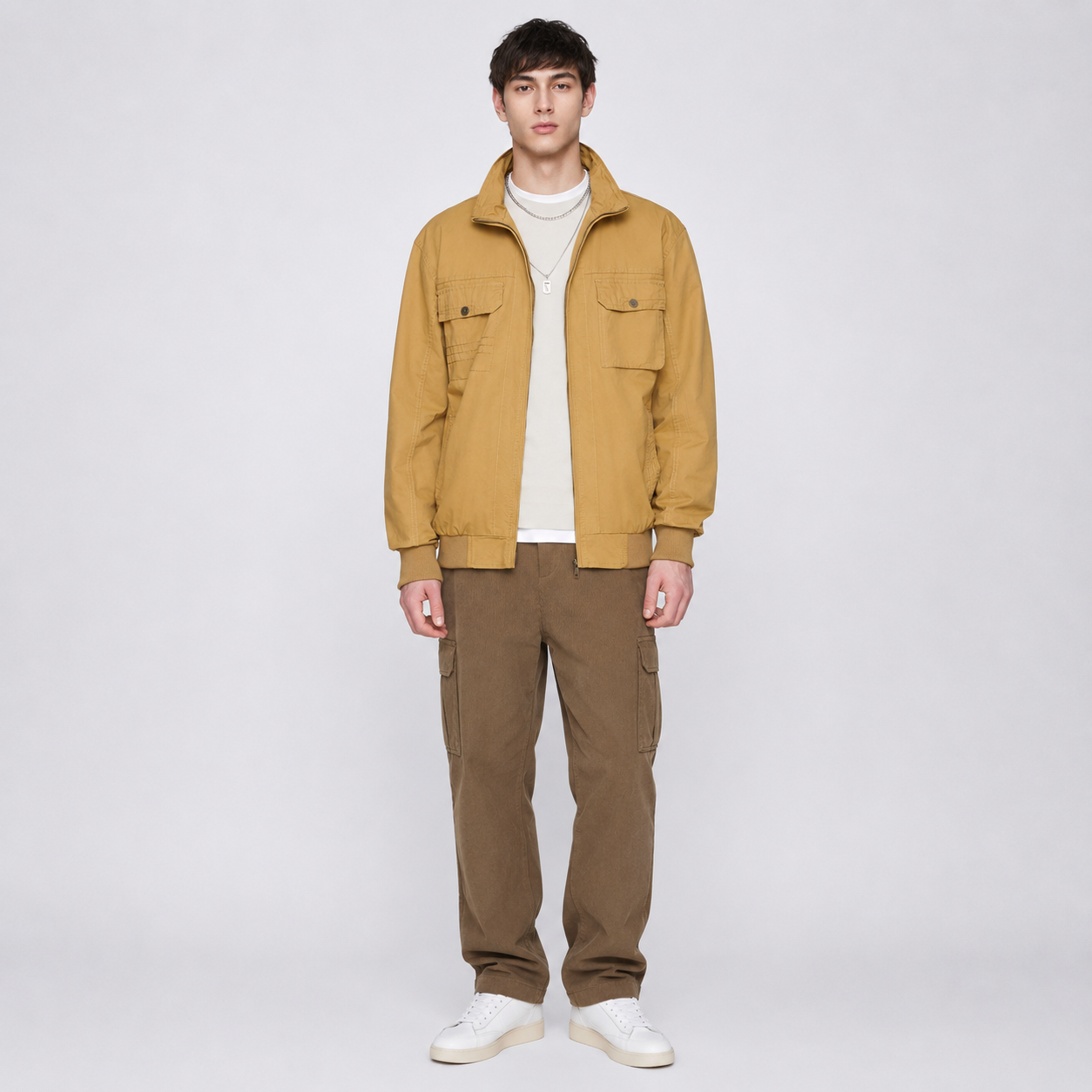 Men's casual jacket with stand collar design