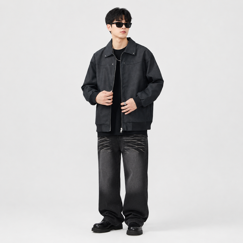 Men's long sleeve zip-up jacket with collar