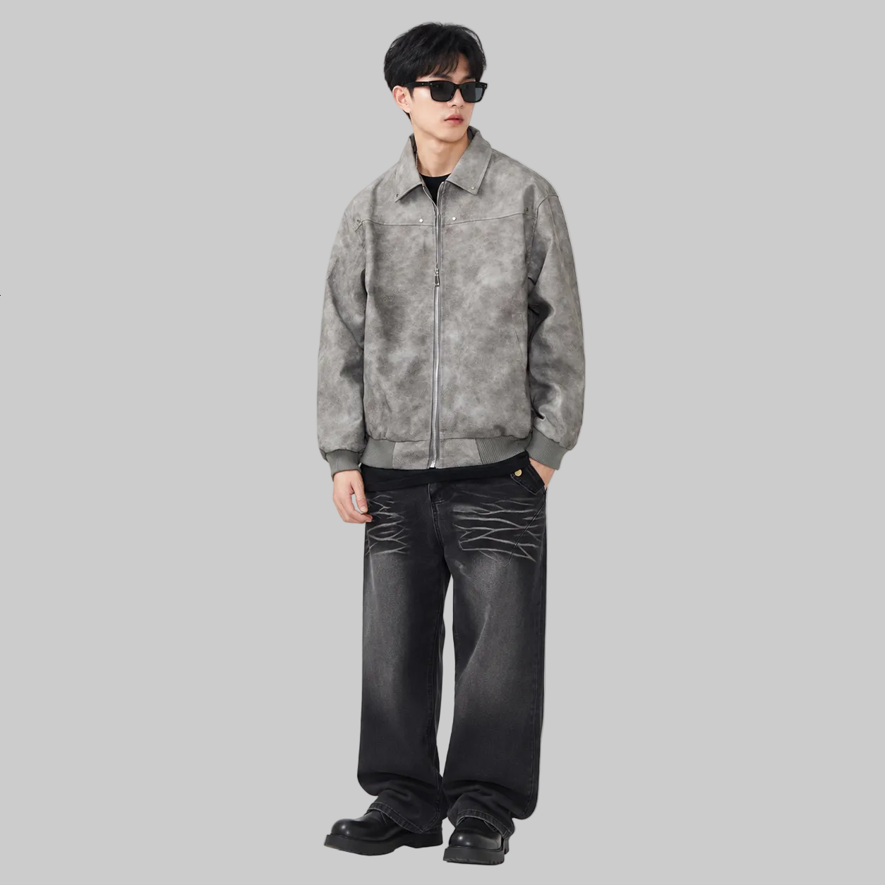 Men's long sleeve zip-up jacket with collar