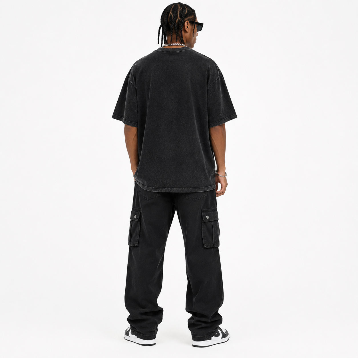 Back view of a men's oversized washed t-shirt