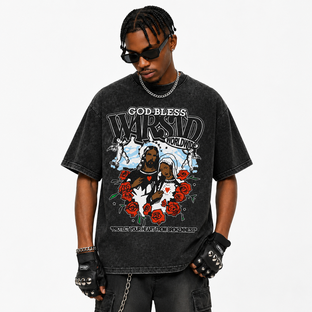 Men's vintage wash graphic print t-shirt in black