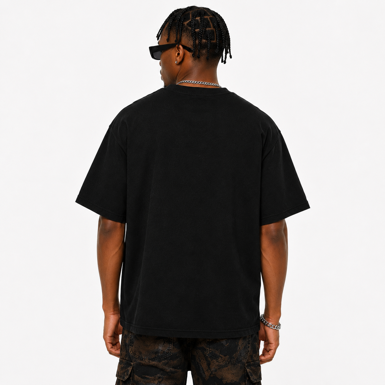 Back view of a men's oversized vintage wash t-shirt