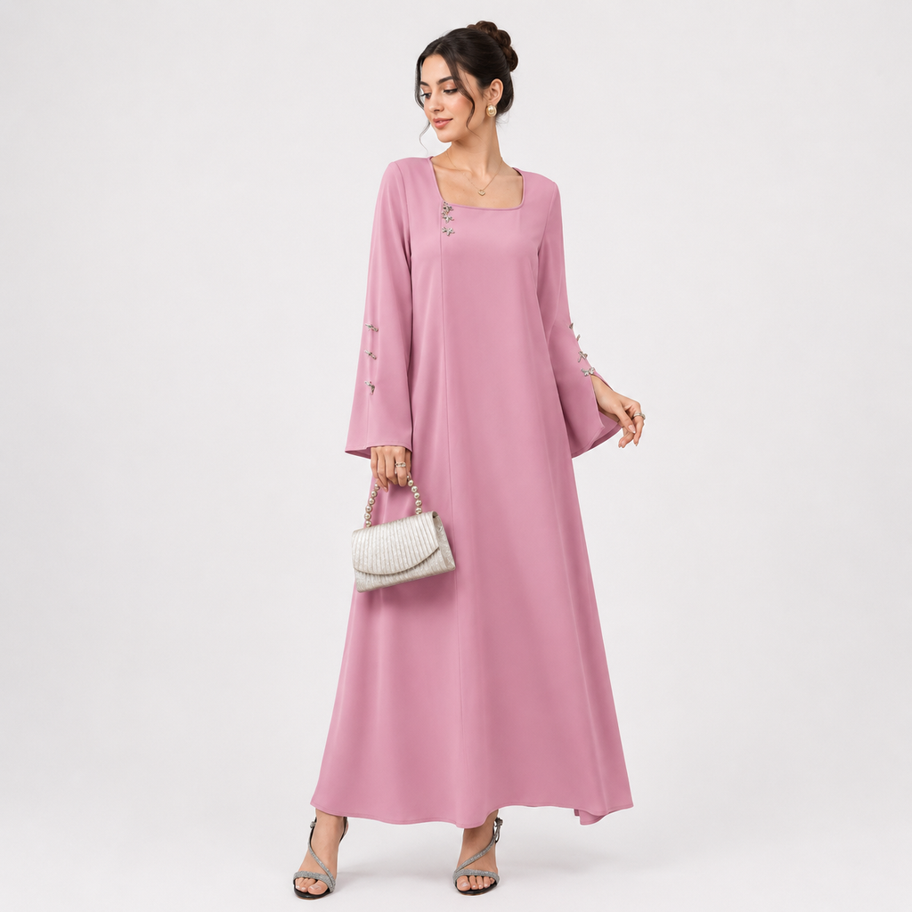 Women's square neck maxi dress in dusty pink