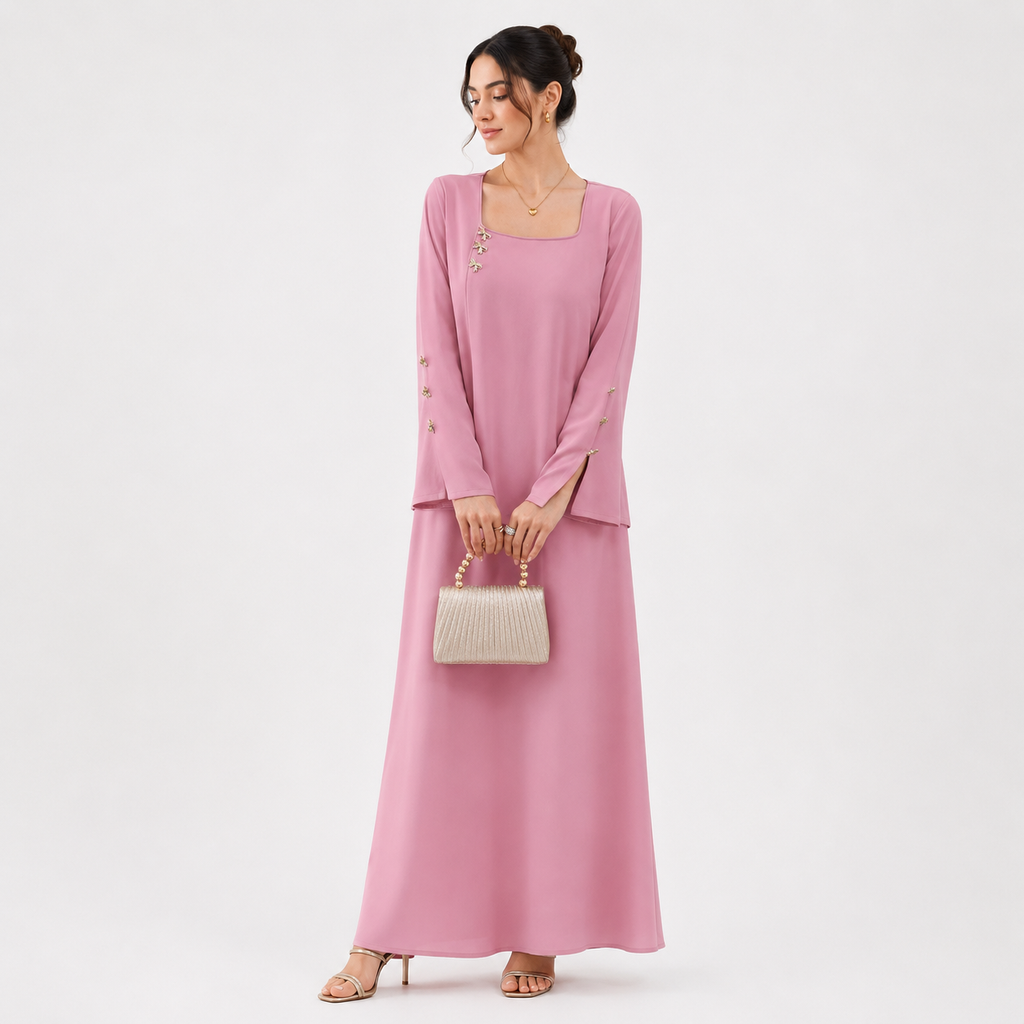 Front view of a women's flowy maxi dress