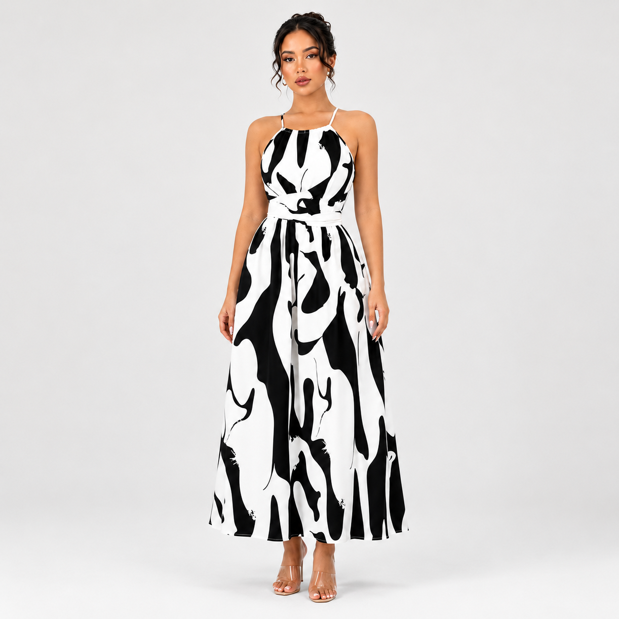 Women's Abstract Print Halter Neck Maxi Dress