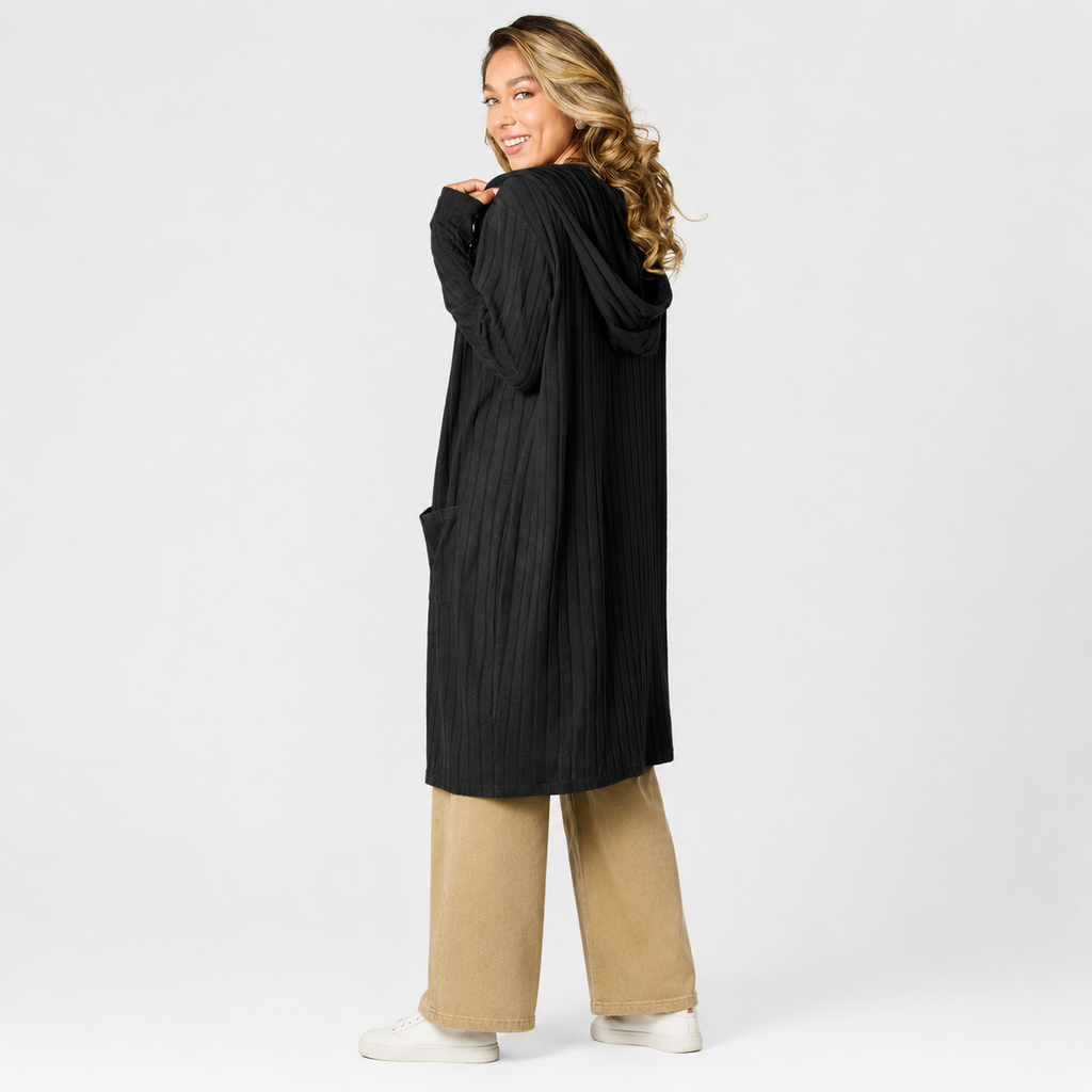 Casual black hooded cardigan for women