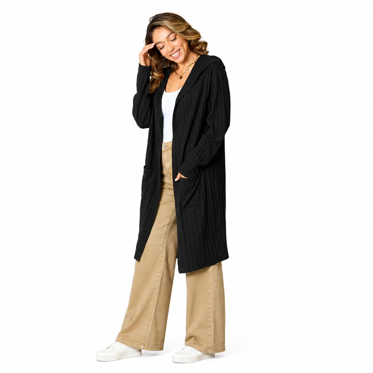 Everyday hooded sweater cardigan in black