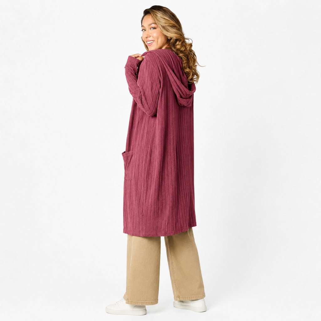 Women's teal hooded sweater cardigan with relaxed fit