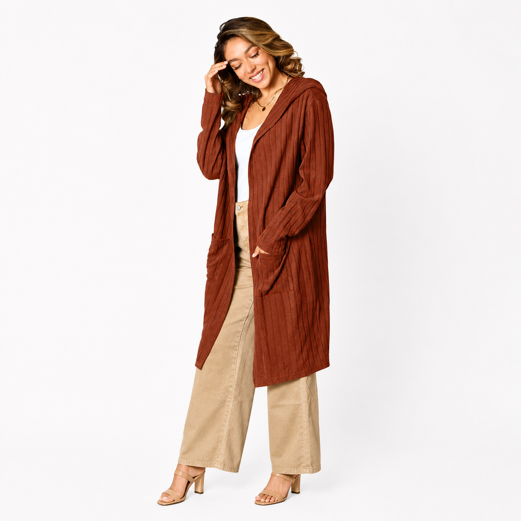 Casual longline cardigan with attached hood