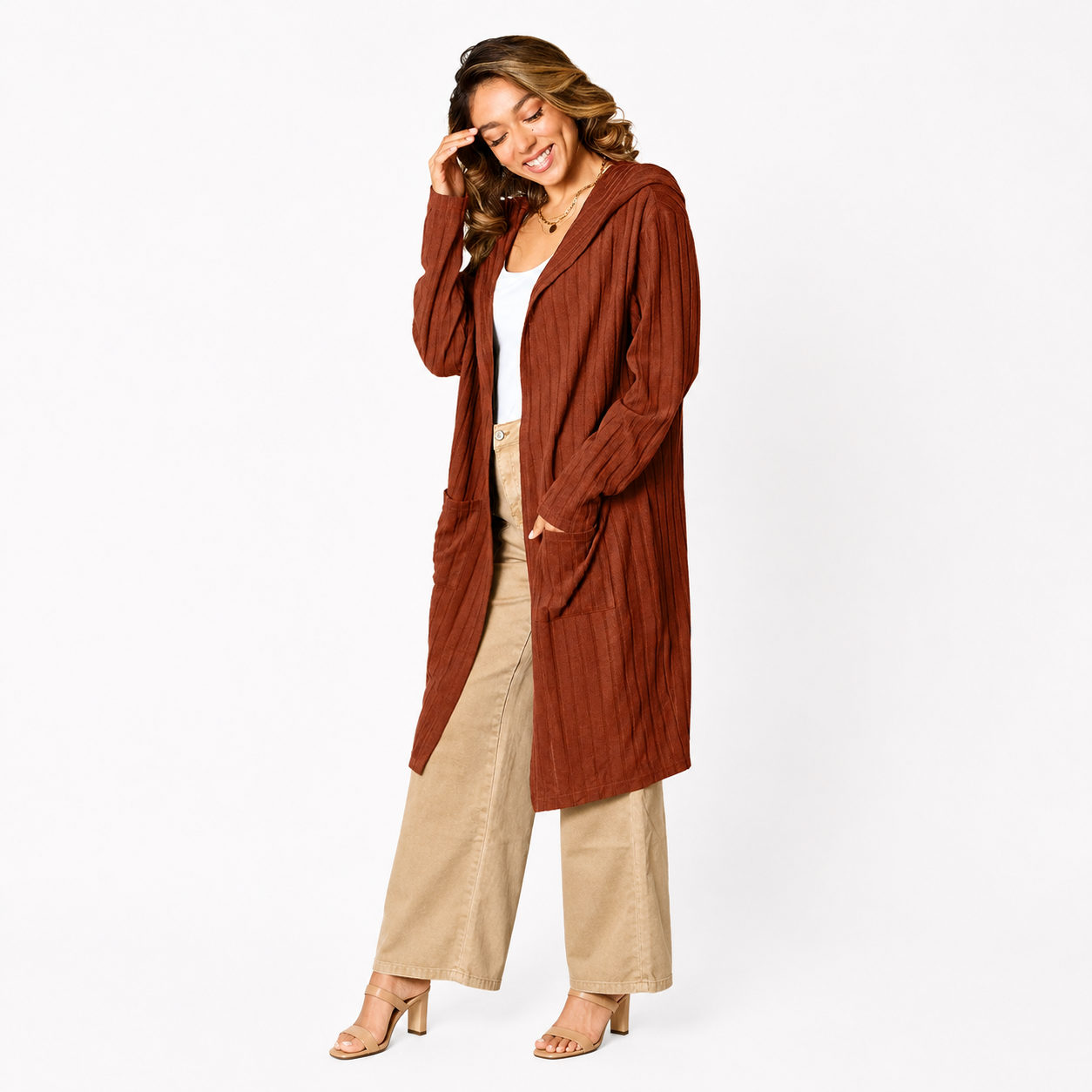 Casual longline cardigan with attached hood