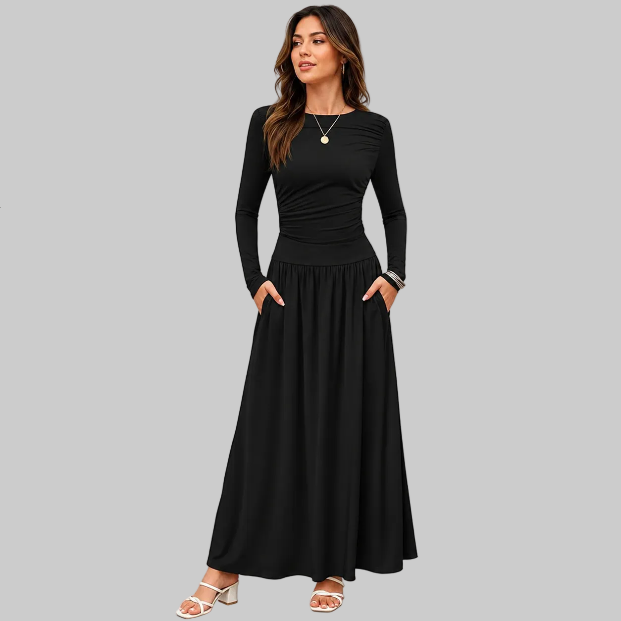 Women's long sleeve maxi dress in black