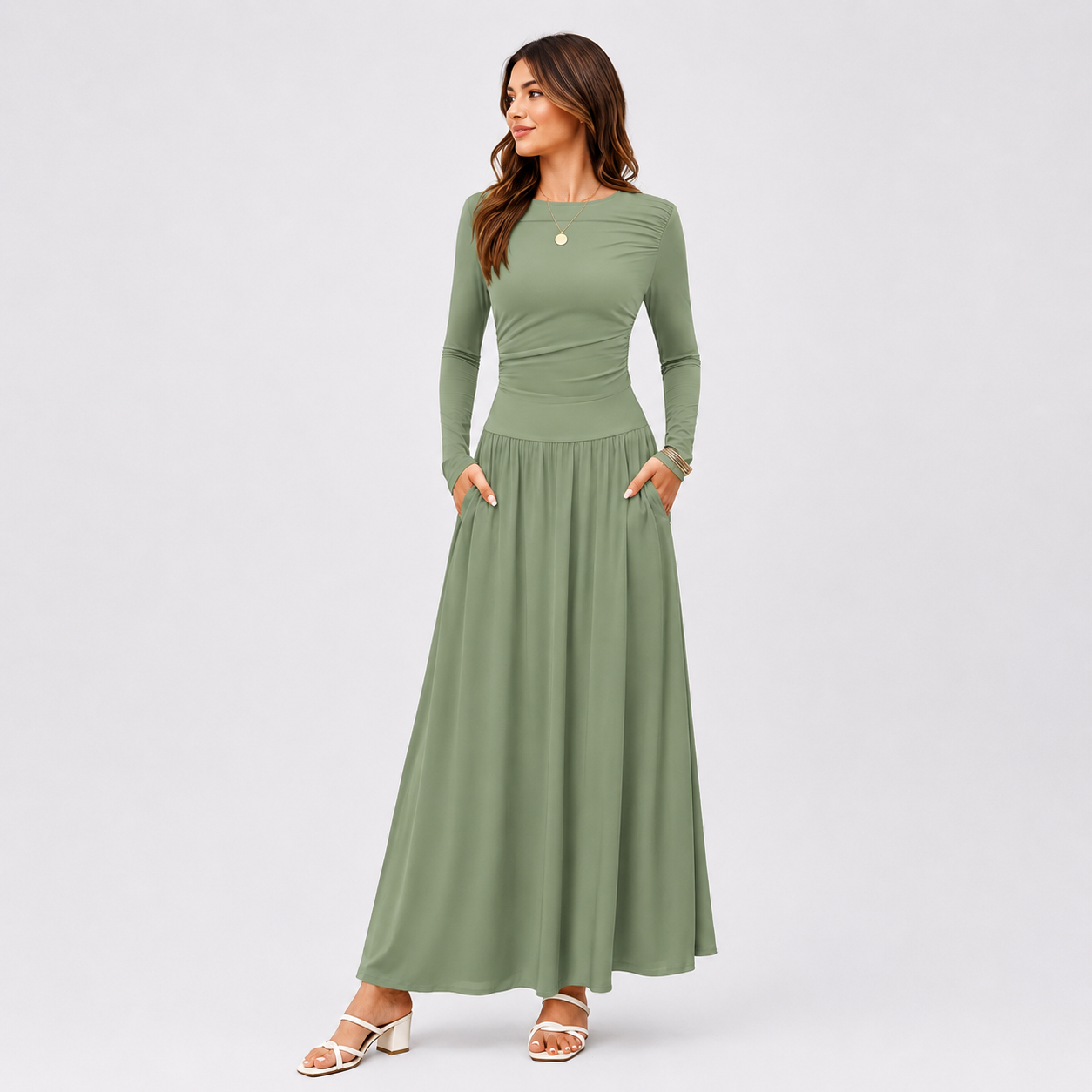 Women's full length dress with side pockets