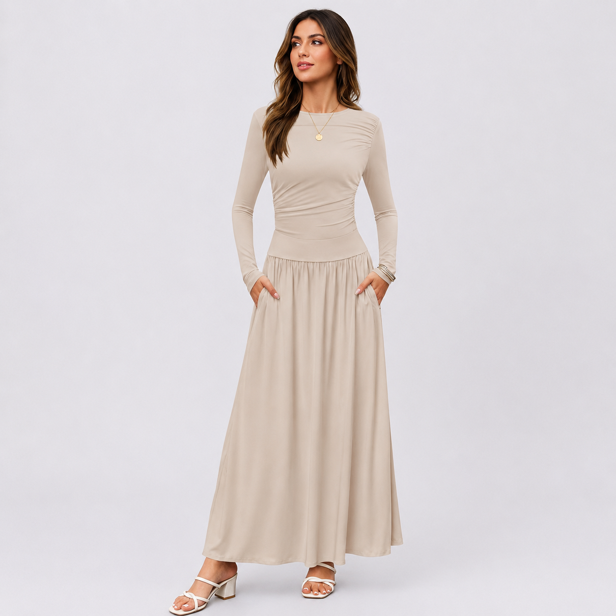 Casual long sleeve maxi dress for women