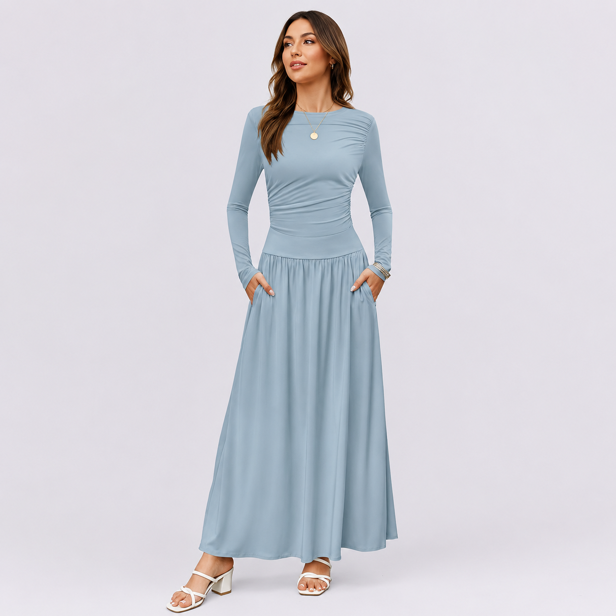 Front view of a women's maxi dress