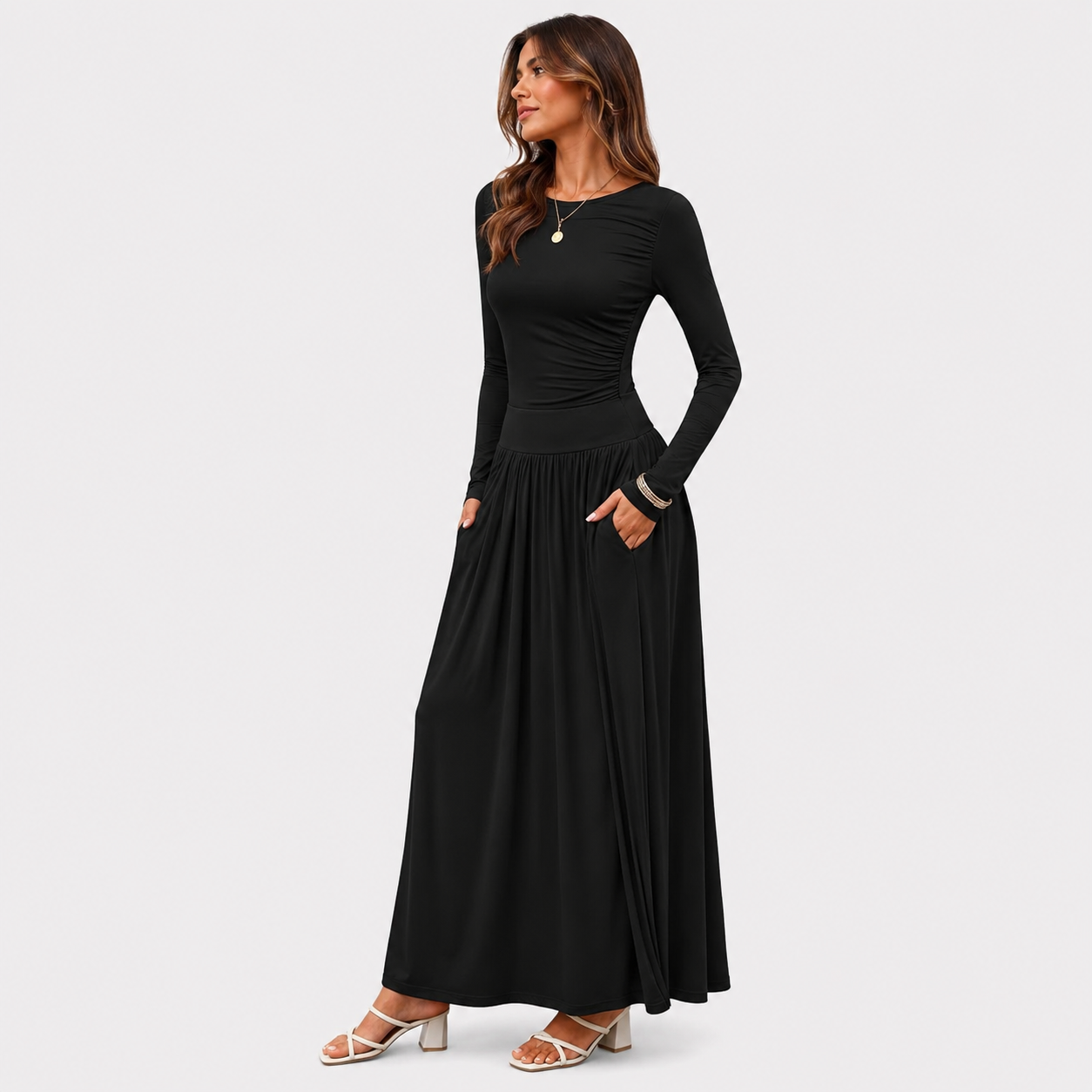 Front view of a women's maxi dress