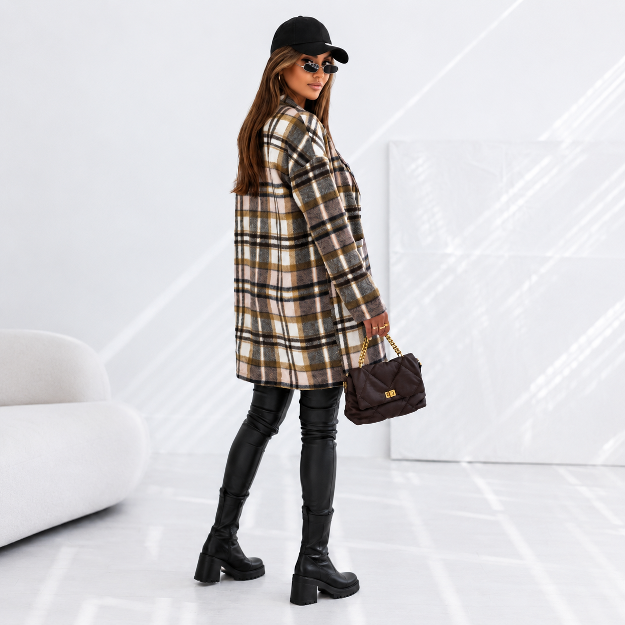 Plaid button-front jacket for women