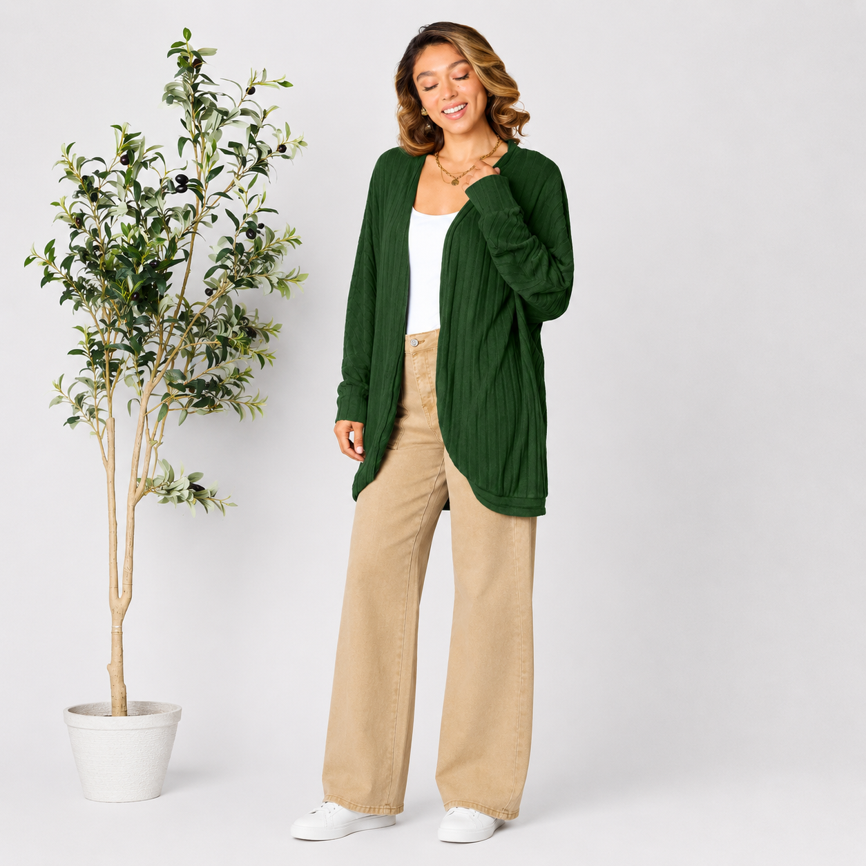 Women's lightweight cardigan sweater with open front styling