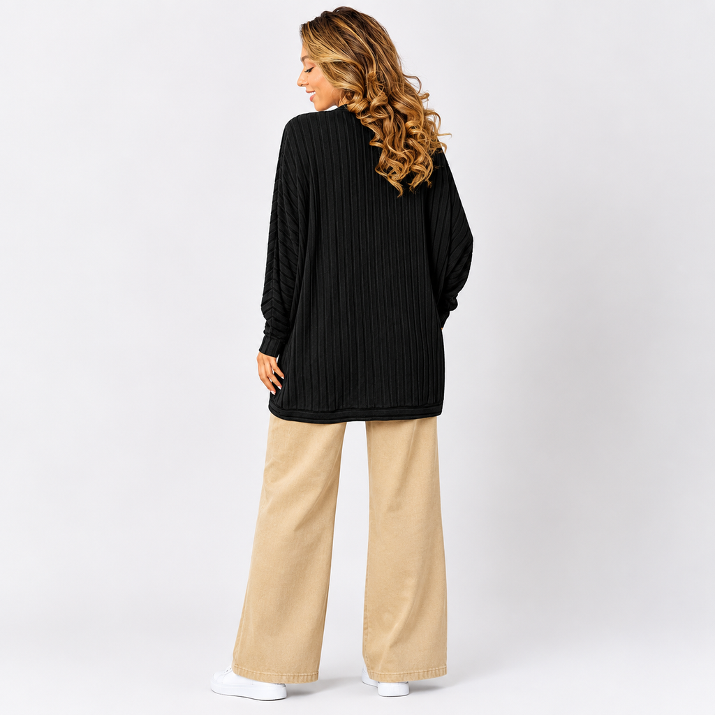 Ribbed open-front sweater cardigan for women